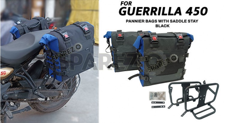 Fit For Royal Enfield Guerrilla 450 Canvas Pannier Bags With Mounting - SPAREZO